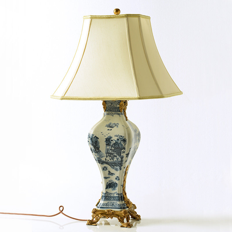 欧式宫廷风陶瓷配铜别墅客厅沙发边几软装摆件中式复古青花瓷台灯