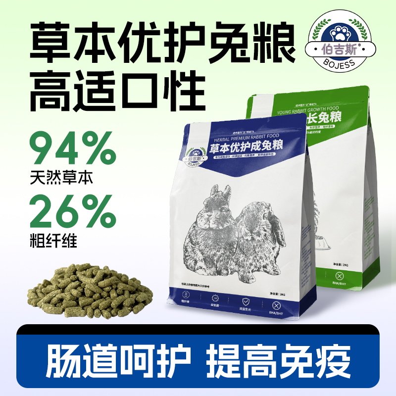 伯吉斯草本优护兔粮幼兔成兔饲料高纤美毛益生菌呵护肠道宠物饲料