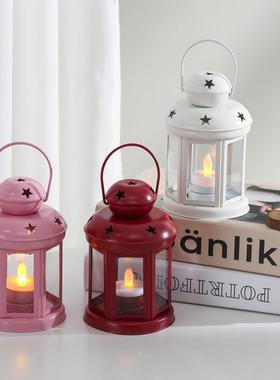 遇光成诗铁艺烛台喷色复古风灯马灯摆件手提蜡烛灯台