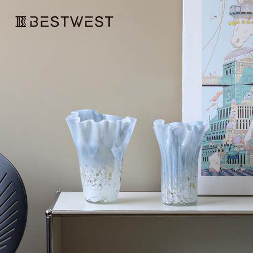 Best west 淡蓝色渐变波点手工水培白菜玻璃花瓶家居装饰品花器