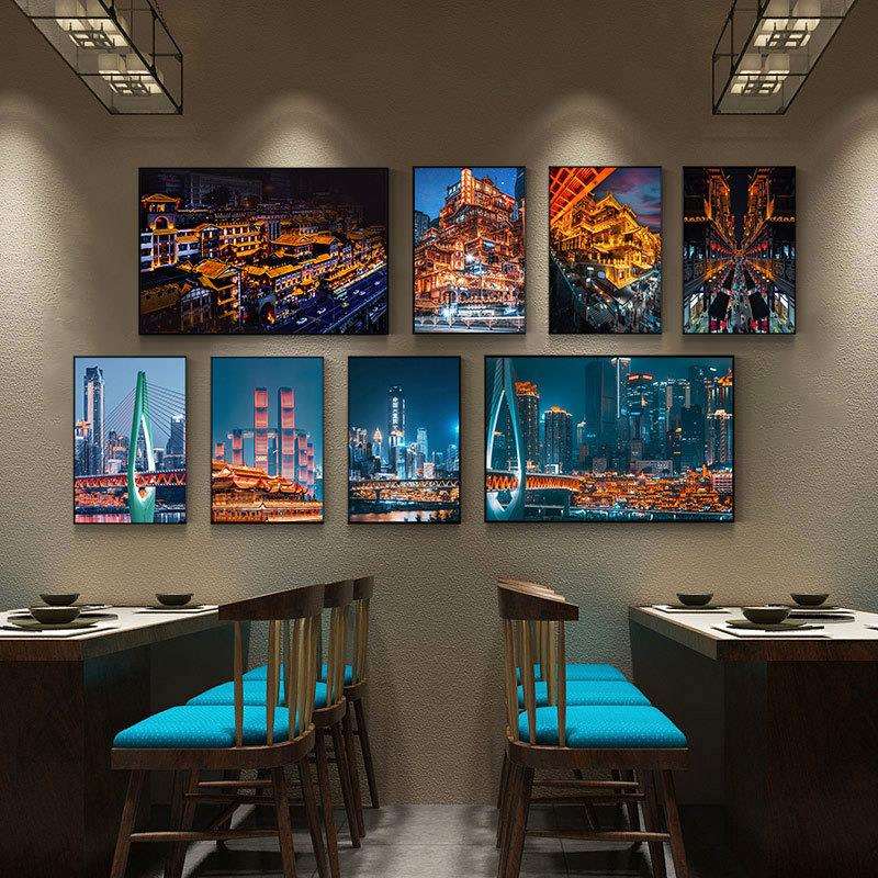 老重庆壁画复古火锅店墙面装饰画挂画香麻辣烫重庆洪崖洞街景串串