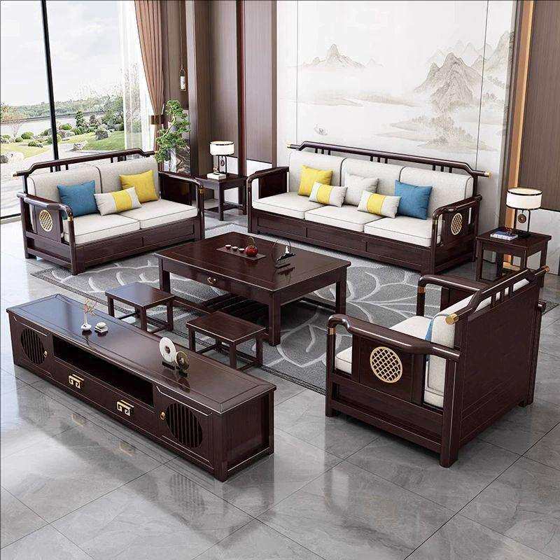 新中式实木沙发组合现代简约客厅家用小户型储物贵妃转角实木沙发