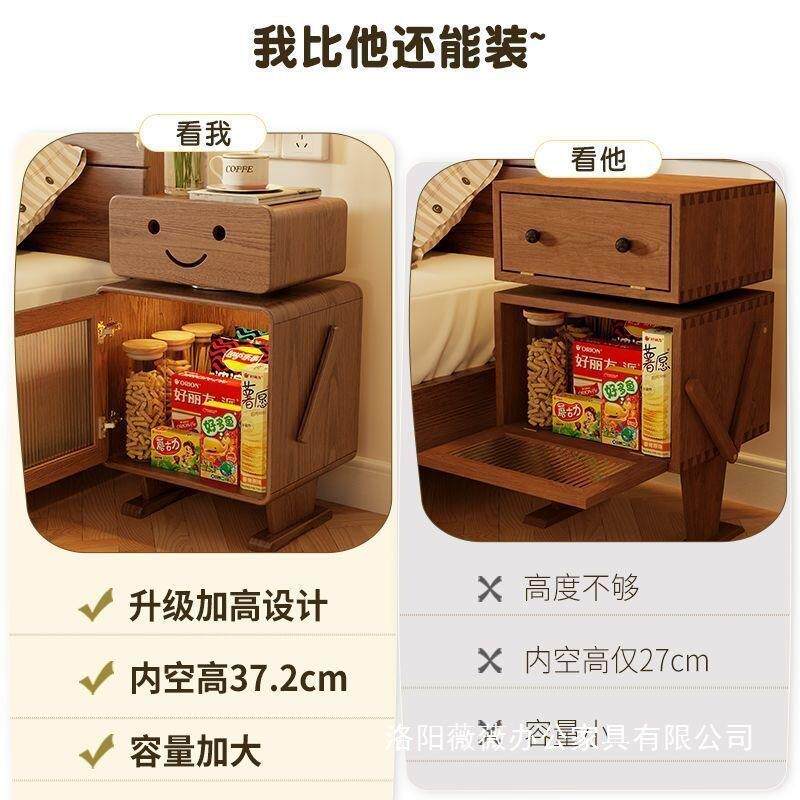 可爱实木床头柜卧室置物柜客厅创意收纳柜机器人带灯儿童物柜床边