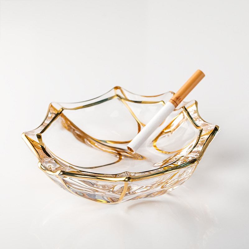 欧式水晶玻璃金边烟灰缸家用创意不规则金边奢华工艺烟灰缸摆件