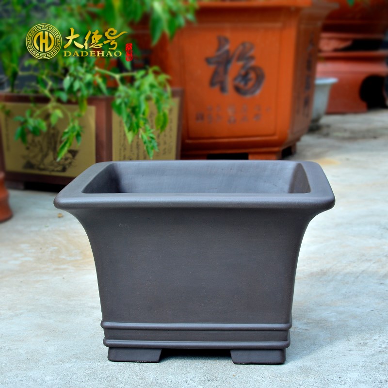 大德号 宜兴精品紫砂花盆 手工双线四方盆景盆 花卉绿植大盆