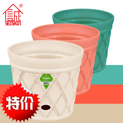 诚信SEISHIN 竹编风格花盆 阳台田园加厚塑料自动浇灌储水吸水盆