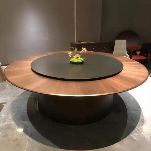 新中式酒店大圆桌电动餐桌椅饭店餐厅包厢会所实木岩板转盘15人20