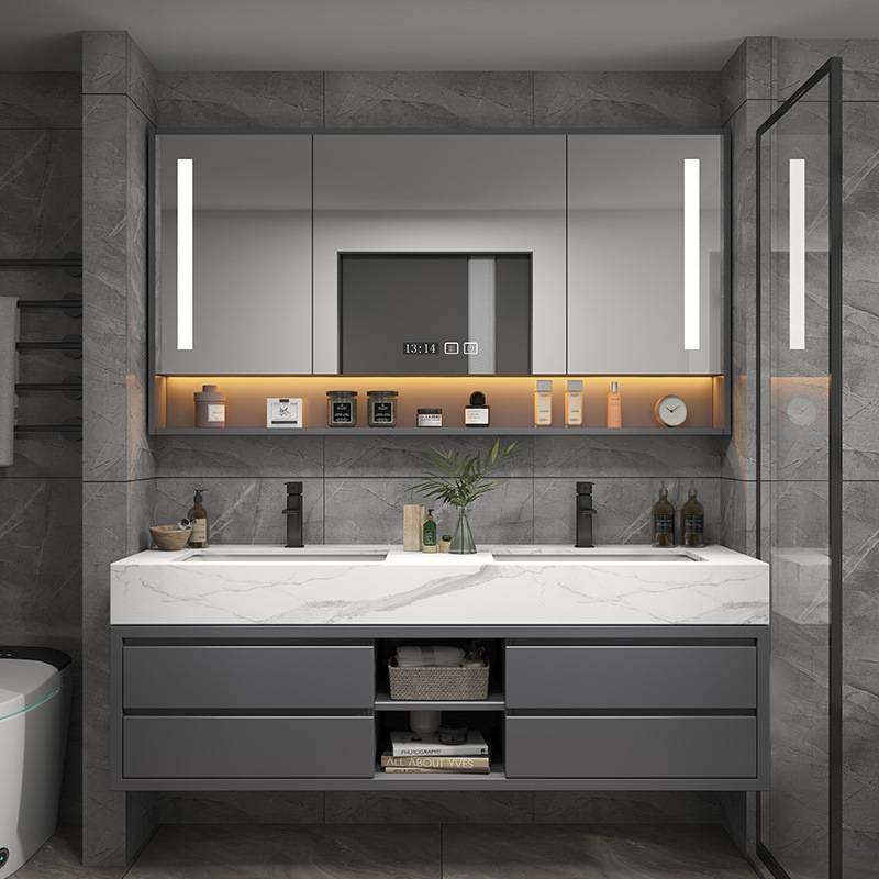 轻奢智能现代简约双盆浴室柜组合岩板一体洗漱台洗脸洗手池卫浴柜,家装主材,浴室柜组合,淘宝优惠券,粉丝福利购,淘宝优惠卷