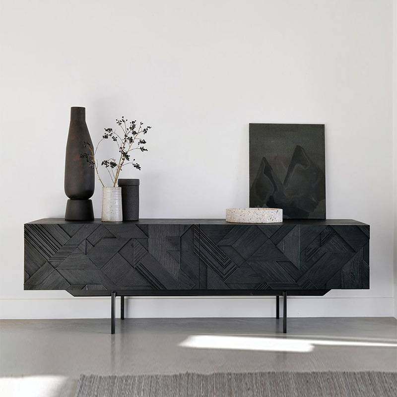 北欧复古电视柜家用客厅创意雕花侘寂风储物柜小户型黑色视听柜,住宅家具,电视柜,淘宝优惠券,粉丝福利购,淘宝优惠卷