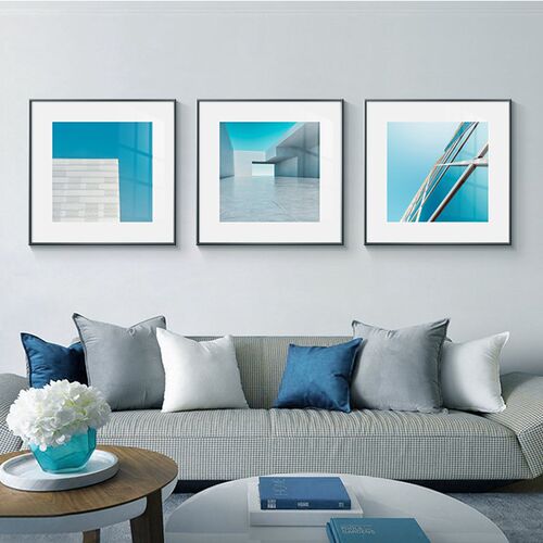 现代几何抽象建筑客厅三联装饰画餐厅床头主卧室挂画办公室正方形