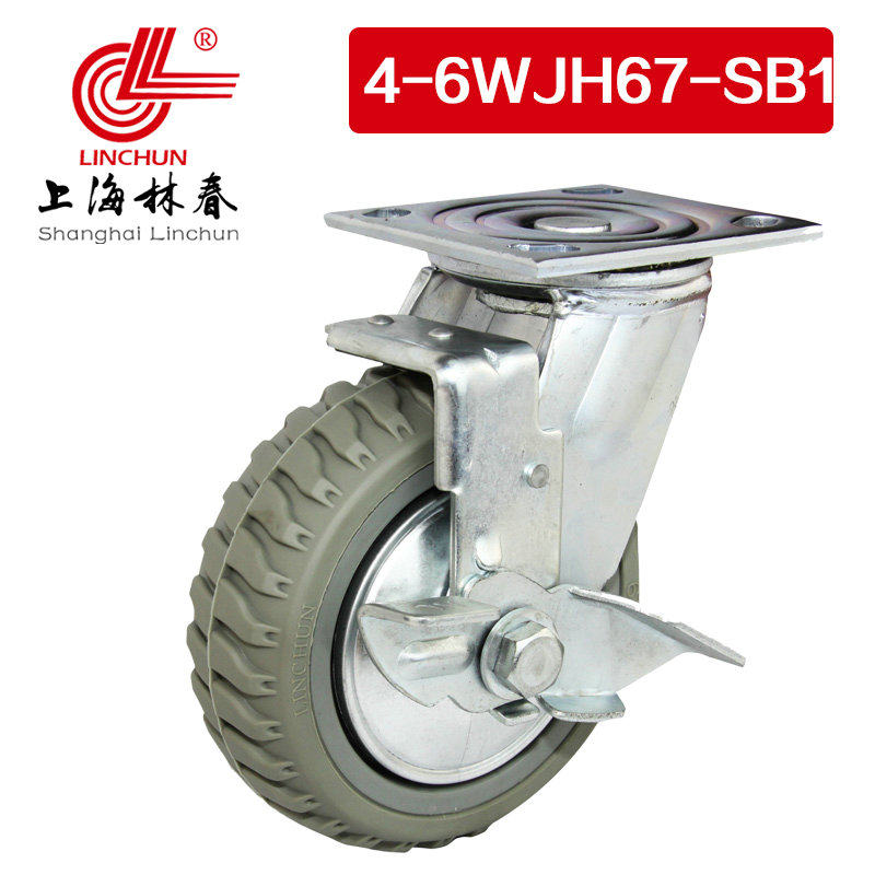林春4系6寸重型灰色烽火PU边刹万向轮承载330KG脚轮4-6WJH67-SB1