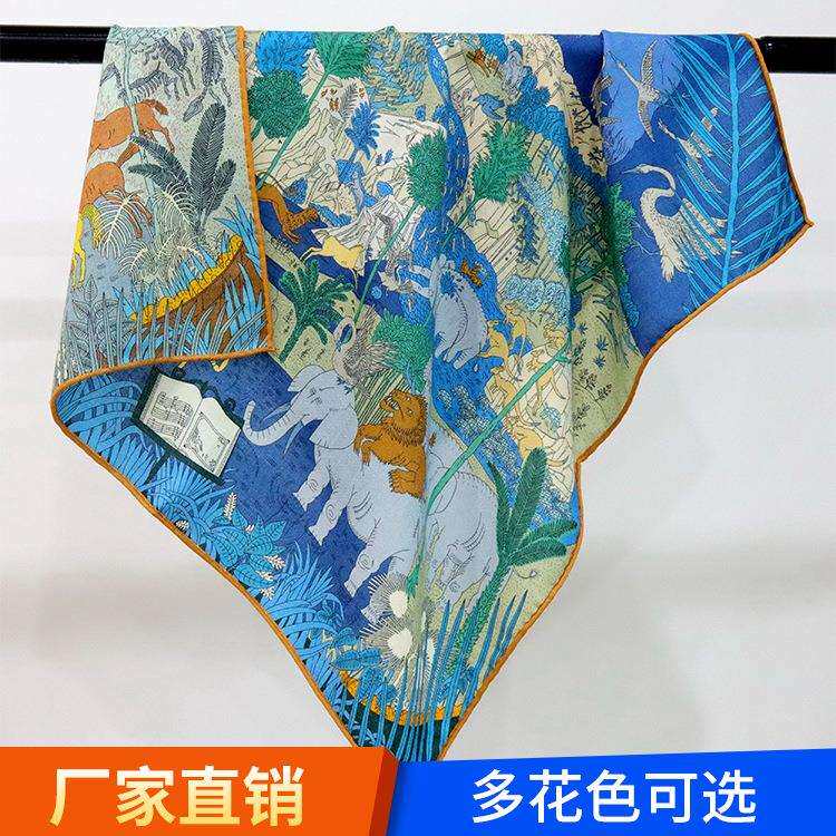 爆款多花色双面异色70丝毛印花中方巾真丝羊毛领巾保暖围脖