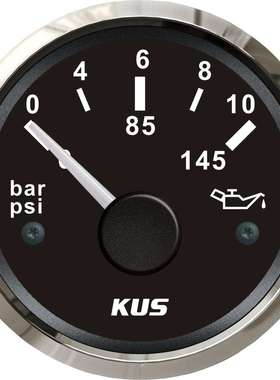 KUS油压表 0-10bar 12/24V 船用车用房车通用游艇配件 黑色/白色