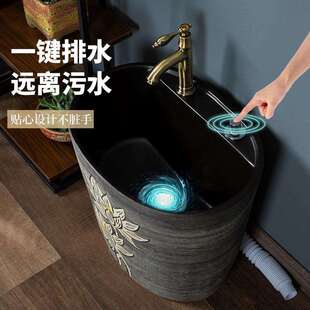 复古陶瓷拖把池阳台墩布池子卫生间洗地盆户外庭院带龙头一体水槽
