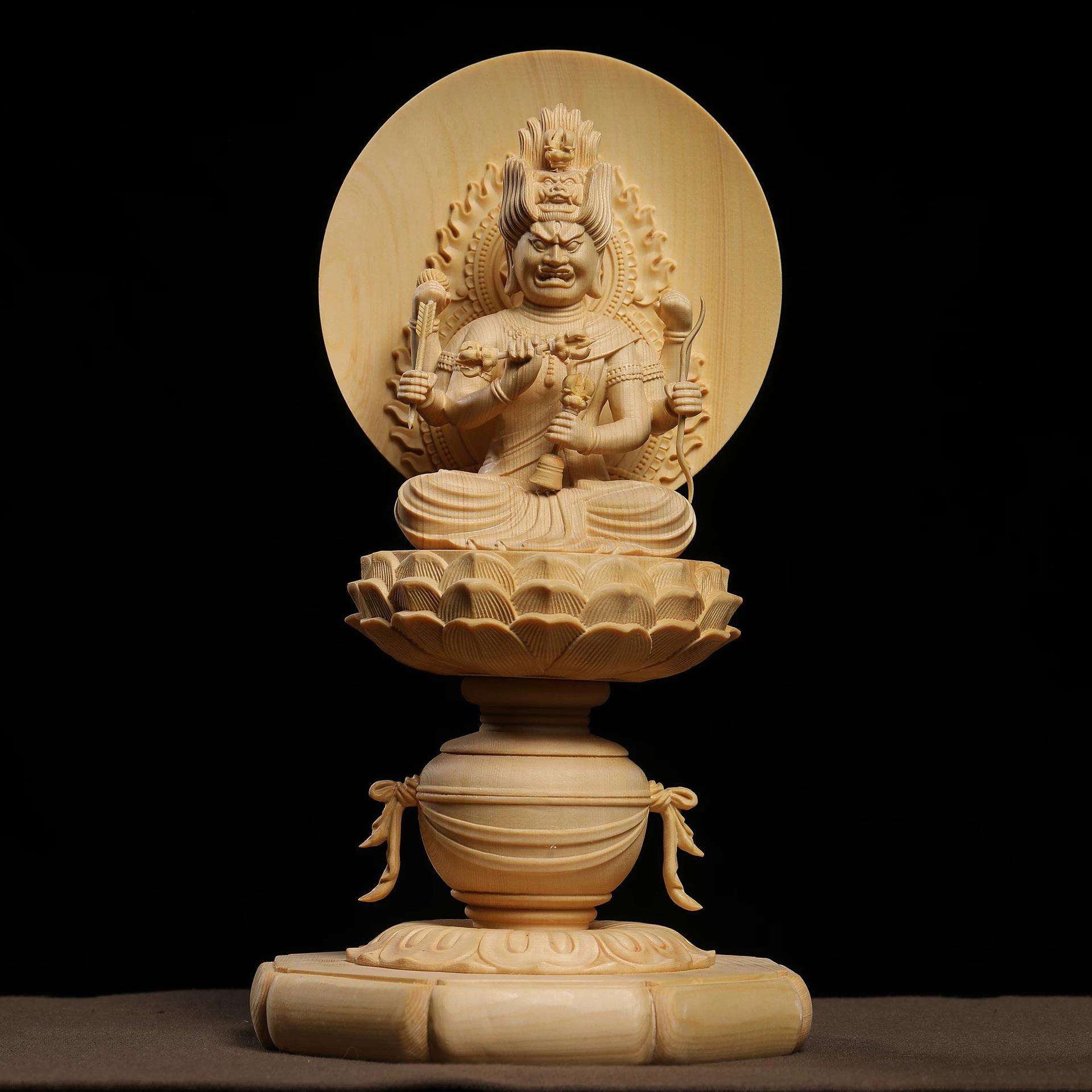 桧木精雕六臂爱染明王神像唐密真言东密如法金刚摆件家居装饰品