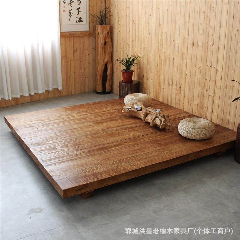 老榆木榻榻米矮床实木床家用卧室榆木板双人床民宿酒店床板架