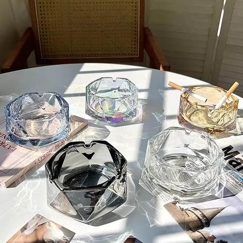 加厚水晶玻璃烟灰缸家用客厅烟缸加厚简约现代办公室高档商用烟盅