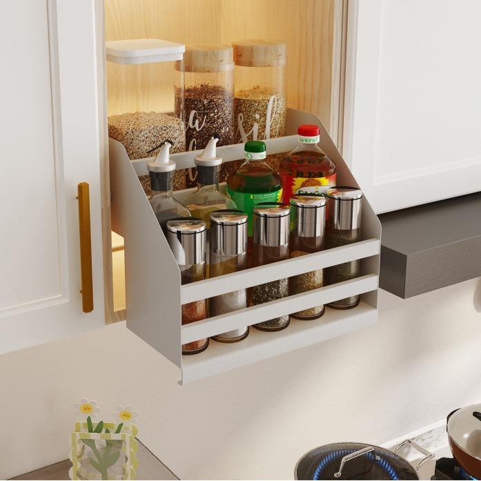 可升降吊柜拉篮厨房置物架调味品架下拉式加厚调料架橱柜升降式