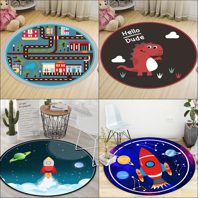 卡通圆形地毯吊篮藤椅垫子电脑椅垫可爱儿童卧室床边毯帐篷地垫