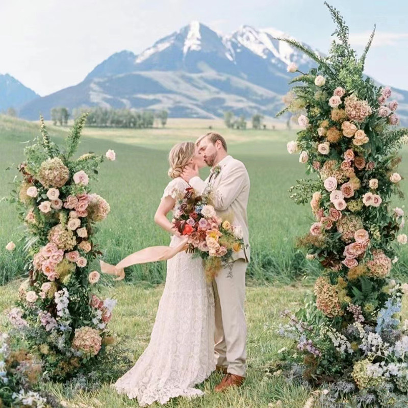 森系半圆弧拱门分体花架婚庆开业牛角架子橱窗花艺鲜花布置装饰架