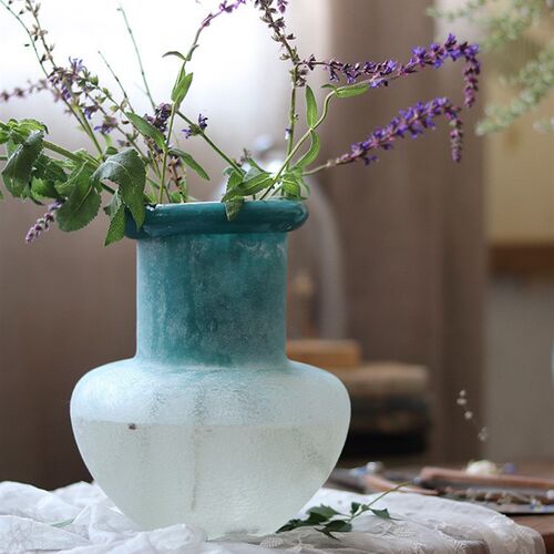 手工磨砂碱面小花瓶干花鲜花花器家居桌面彩蓝色酒店复古摆件