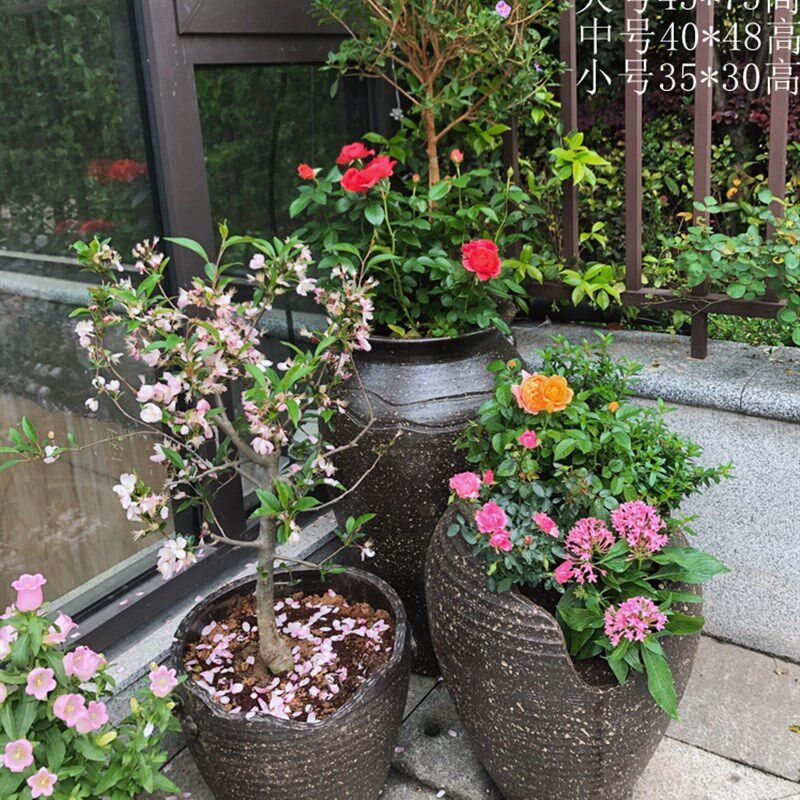 陶罐陶瓷花瓶酒店摆件现代客厅落地复古大花盆红陶盆黑色大号陶缸