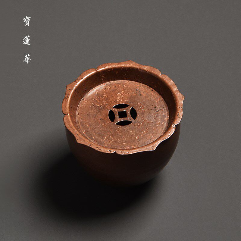 手工制莲花盖紫铜建水 小巧铜水盂水洗茶洗 茶道茶渣斗烟灰缸笔洗