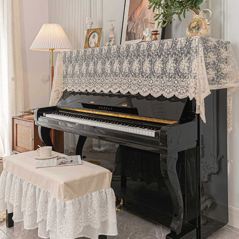 法式钢琴罩蕾丝半罩复古电子钢琴套罩盖布全罩装饰琴帘布防尘罩