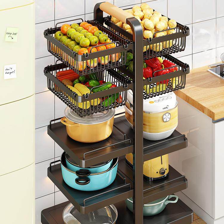 厨房置物架多层双边落地可调节碳钢锅架果蔬置物架厨房收纳架锅架