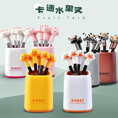 卡通小熊兔子家用不锈钢水果叉餐厅甜品店蛋糕点心小叉子套装礼品