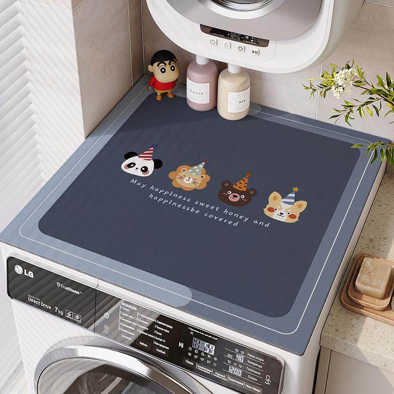 卡通滚筒洗衣机盖垫布硅藻泥吸水垫防滑速干防尘台面垫