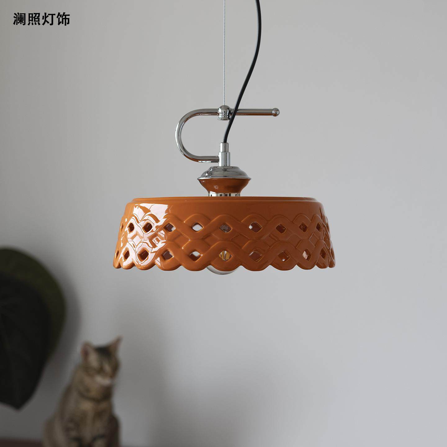 法式复古橙色陶瓷吊灯中古侘寂风餐桌上方吧台餐厅玄关孟菲斯灯具,家装灯饰光源,智能吊灯,淘宝优惠券,粉丝福利购,淘宝优惠卷