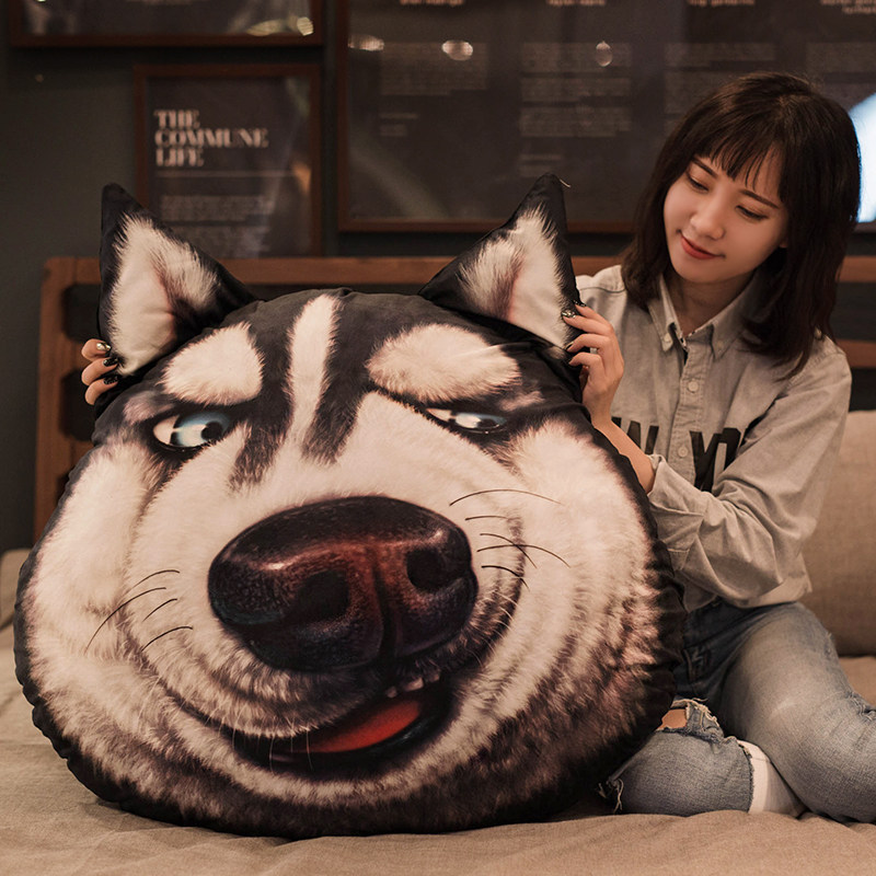 可爱哈士奇毛绒玩具抱枕公仔小狗头娃娃仿真搞怪女创意萨摩狗玩偶