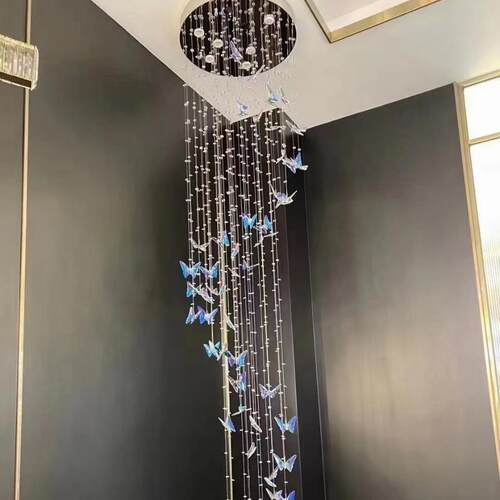 蝴蝶水晶梯吊灯别墅复式楼梯灯长吊灯店铺展厅水晶灯
