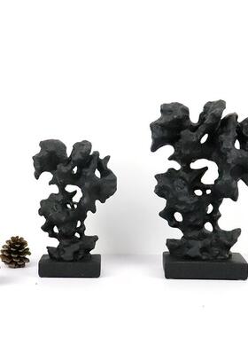 新中式禅意黑色树脂假山太湖石客厅书房办公室装饰品摆件