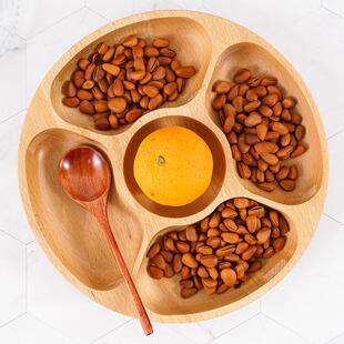 家用餐盘创意实木分格果盘五格水果零食盘榉木加厚圆盘家户外餐盘