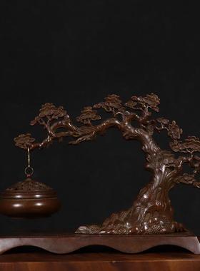 仿古铜香炉摆件铜不老松吊炉家居办公桌面装饰创意礼品工艺品