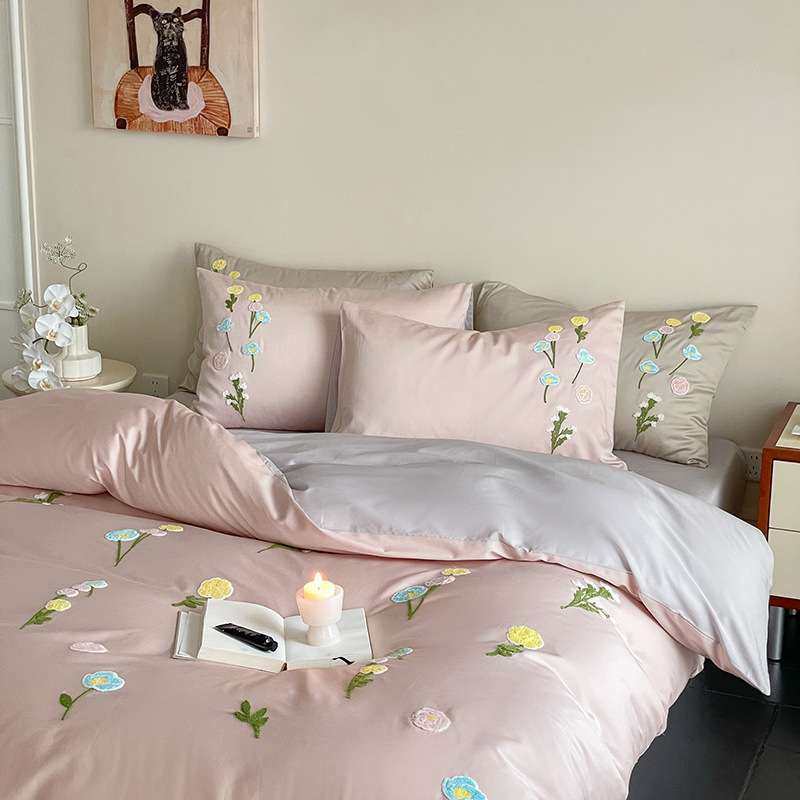 秋冬加厚100S长绒棉磨毛全棉毛巾绣被套四件套保暖高密度纯棉床品