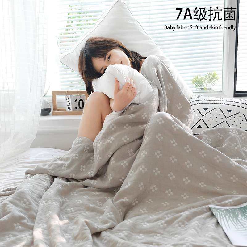 简约风毛巾被双层纯棉a类超柔软舒家用适可铺可盖多功能四季通用