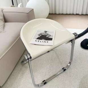 奶油风透明折叠凳家用亚克力现代化妆凳中古餐厅餐椅凳子金属