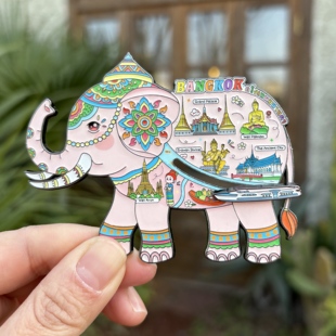 礼盒装 泰国曼谷创意大象金属冰箱贴 轮船可滑动文创伴手礼纪念品