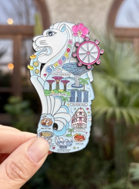 新加坡鱼尾狮转动冰箱贴 金属伴手礼 文创纪念品送礼 礼盒装