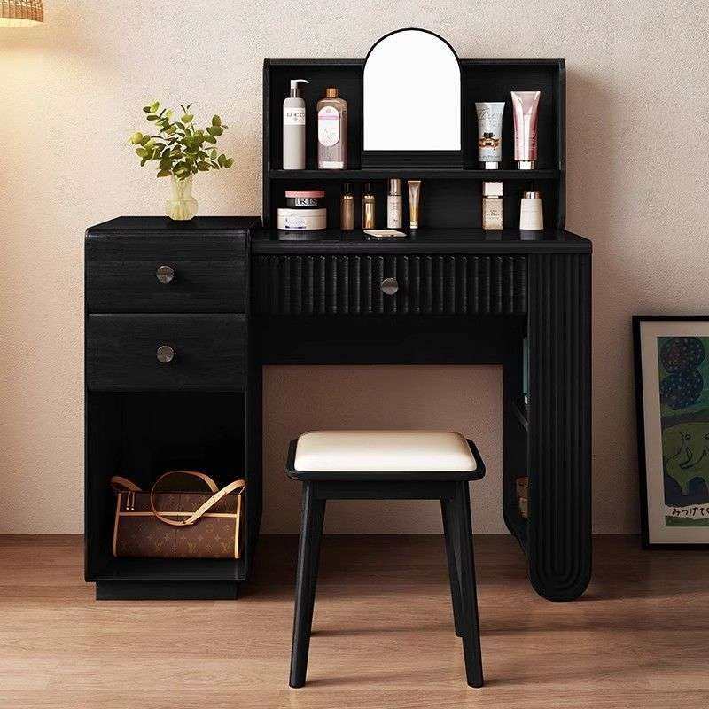 实木梳妆台收纳柜一体 法式复古风主卧室 简易化妆镜梳妆桌小户型