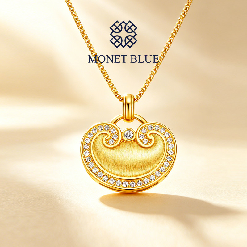 MonetBlue新中式平安锁项链925银镀金祥云如意吊坠生日礼物送女友
