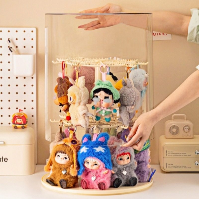 labubu展示盒免安装搪胶公仔旋转桶娃娃毛绒挂件亚克力透明展示柜,收纳整理,手办收纳盒,淘宝优惠券,粉丝福利购,淘宝优惠卷