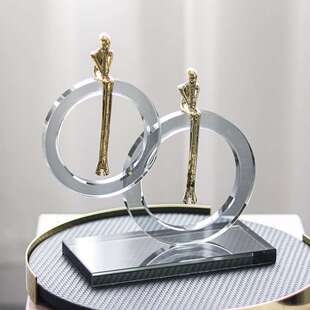 轻奢水晶双圆环底座思考者摆件设计师艺术坐姿人物酒店样板房饰品