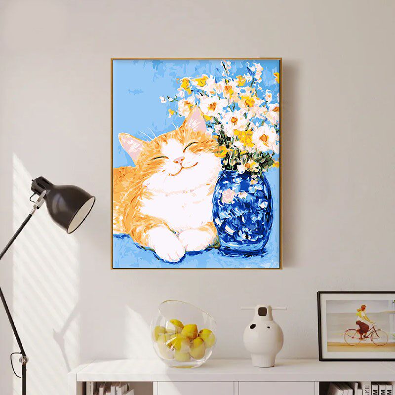 数字油画diy丙烯手绘手工填充填色减压画画治愈油彩画萌宠幸福猫
