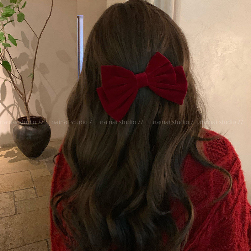 红色新年蝴蝶结发夹女过年法式后脑勺顶夹2025年新款儿童发饰头饰