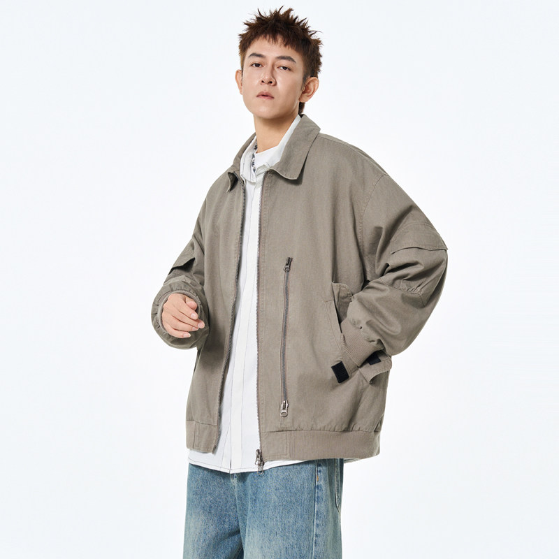 日韩系复古oversize翻领夹克外套女通勤酷飒中性情侣户外衣港