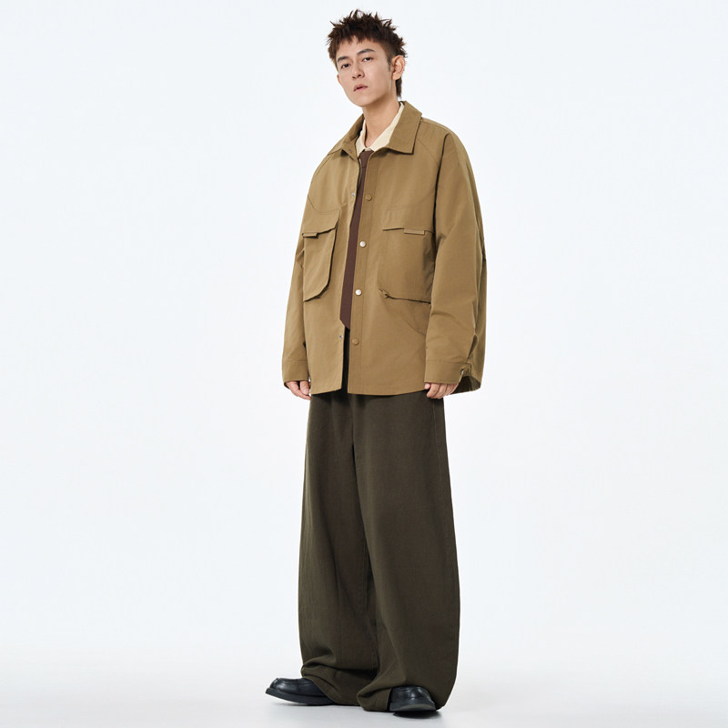 翻领夹克衬衫外套男日系通勤防水港风户外冲锋衣简约上衣情侣款